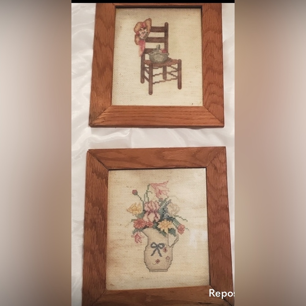 Vintage Cross-stitch Wall Decor and Wooden Sconce